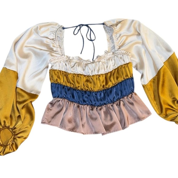 Vici Tops - Vici Cream and Gold Colorblock Blouse